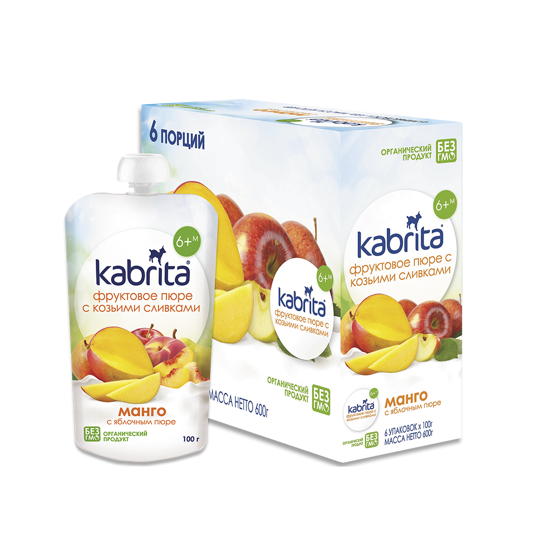 Пюре Kabrita с яблоком манго и козьими сливками без сахара с 6 месяцев 100 г