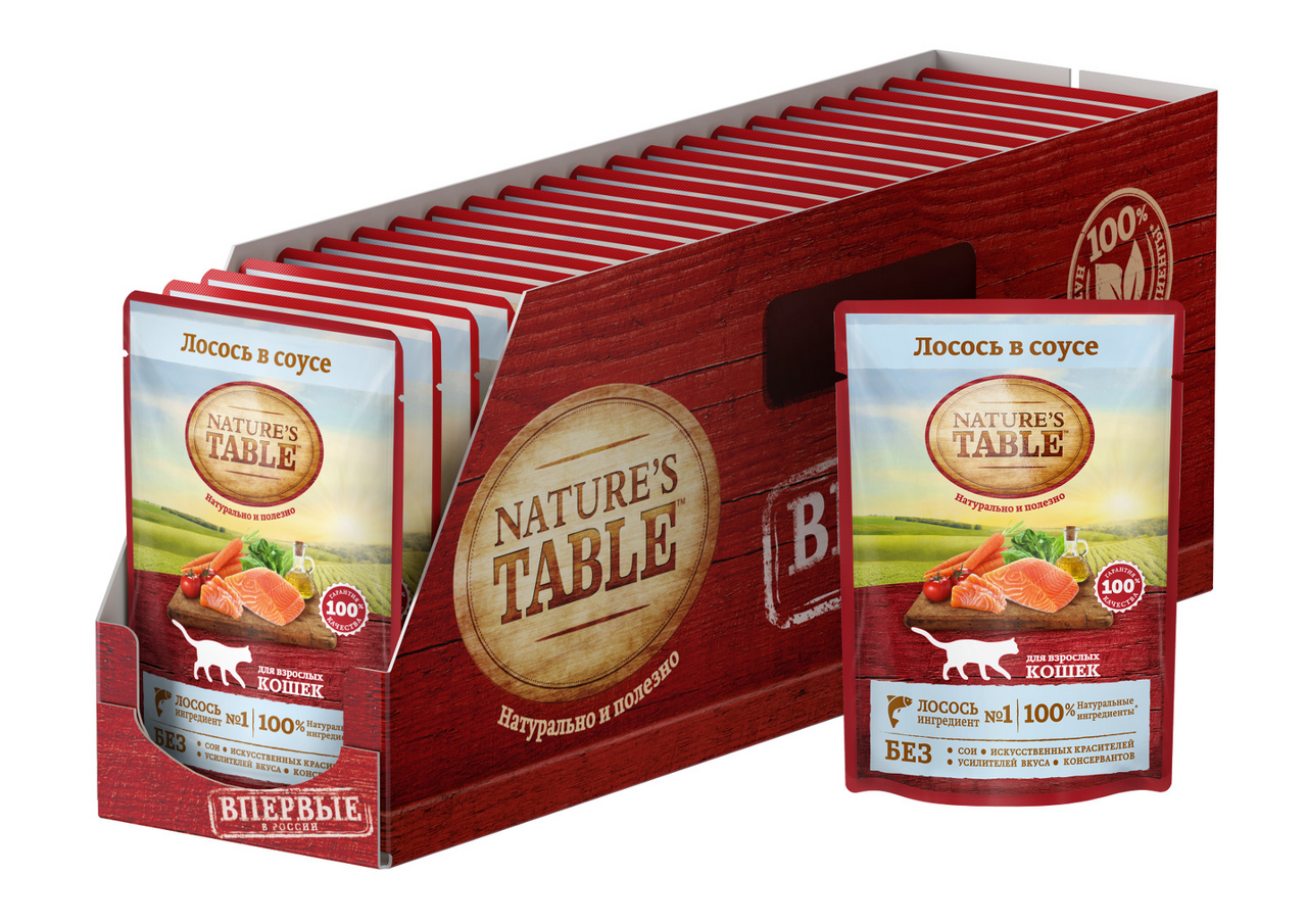 Корм влажный Nature's Table лосось в соусе для взрослых кошек 85 г
