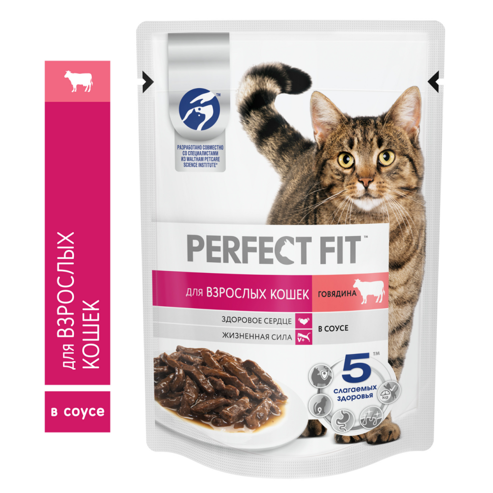 Корм влажный Perfect Fit для взрослых кошек говядина, 75г