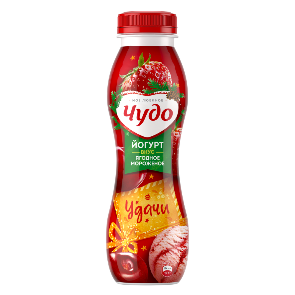 Йогурт питьевой Чудо Ягодное мороженое 1.9%, 260г