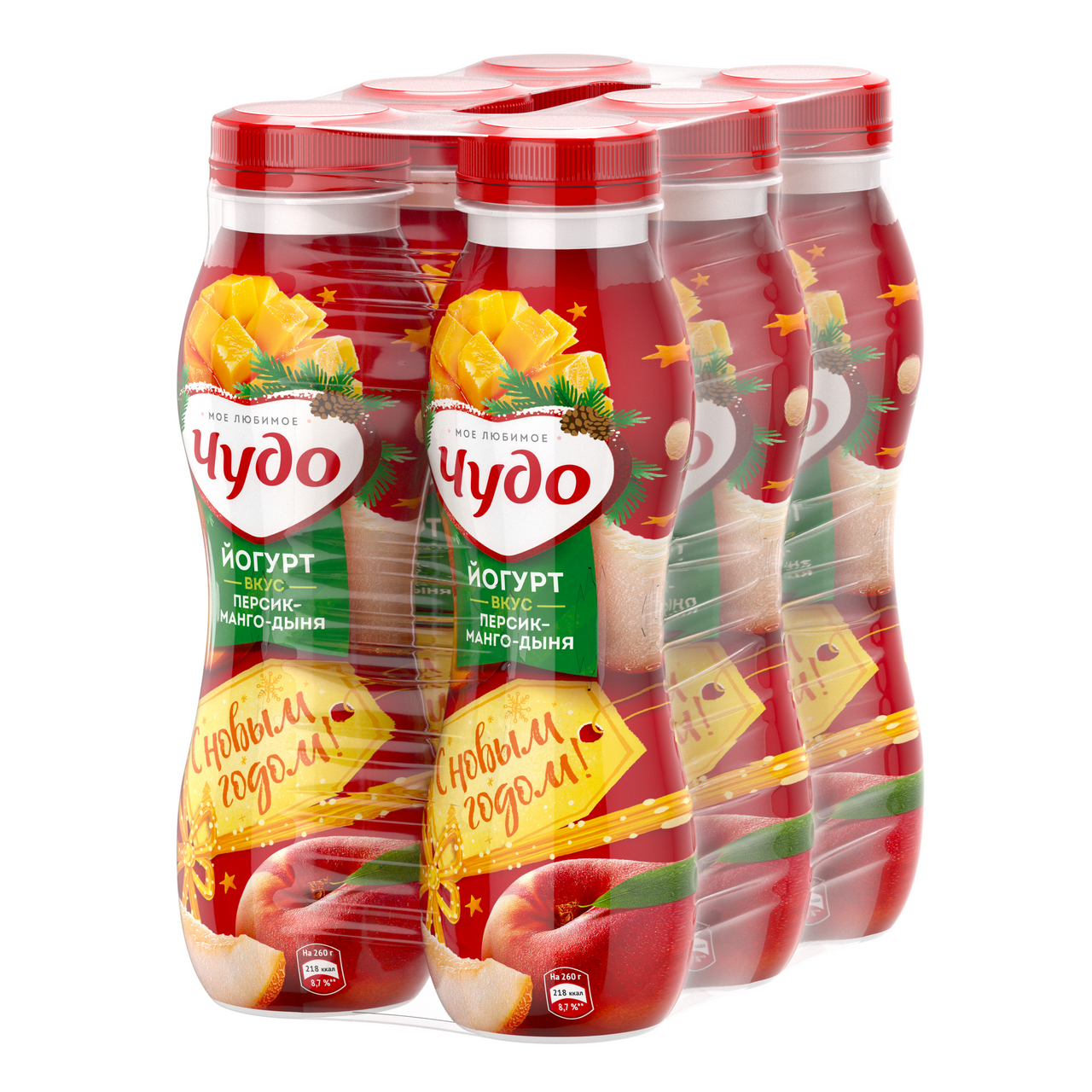 Йогурт питьевой Чудо персик-манго-дыня 1.9%, 260г