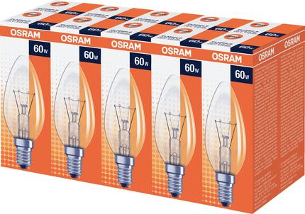 Лампа накаливания Osram Classic B CL E14 60 Вт теплый свеча прозрачная