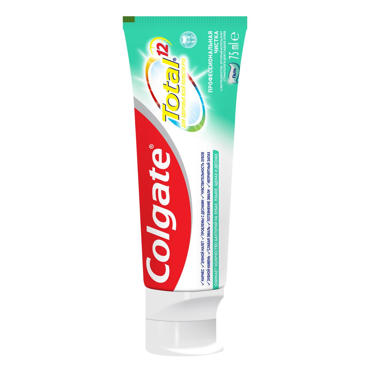 Зубная паста гель Colgate Total 12 профессиональная чистка антибактериальная 75 мл