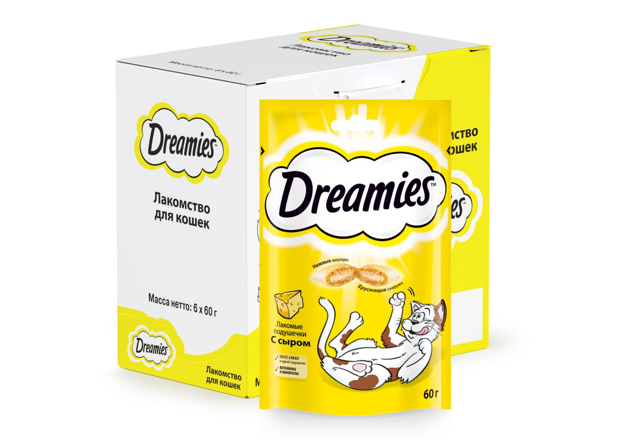 Лакомство Dreamies подушечки с сыром для взрослых кошек 60 г