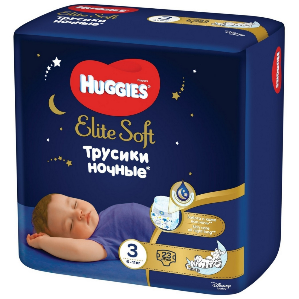 Подгузники-трусики Huggies Elite Soft ночные 3 (6-11 кг, 23 штуки)