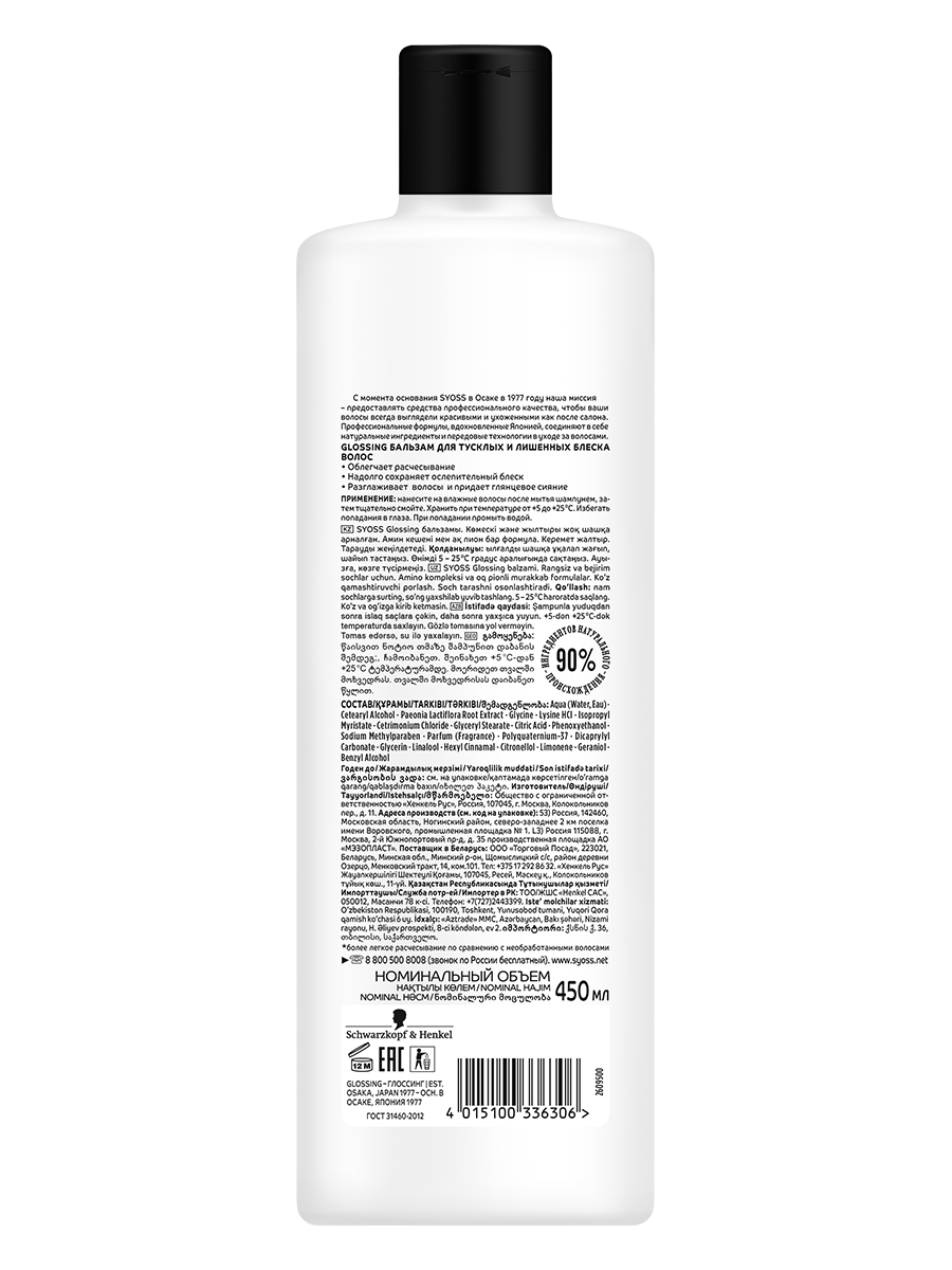 Бальзам Syoss Glossing восстановление для тусклых волос 450 мл