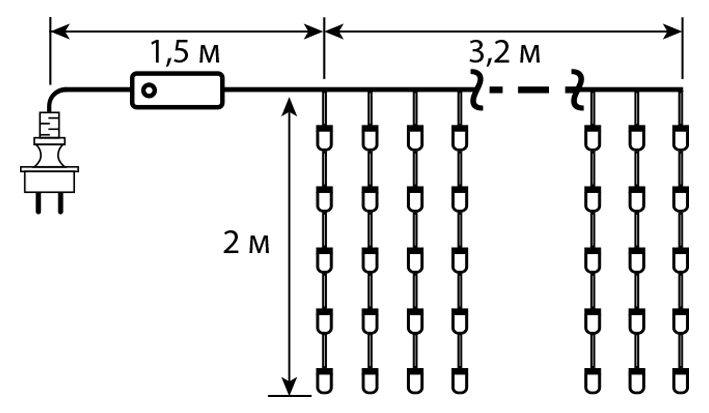 Электрогирлянда занавес Glos 280Led холодный белый, 3.2 х 2м