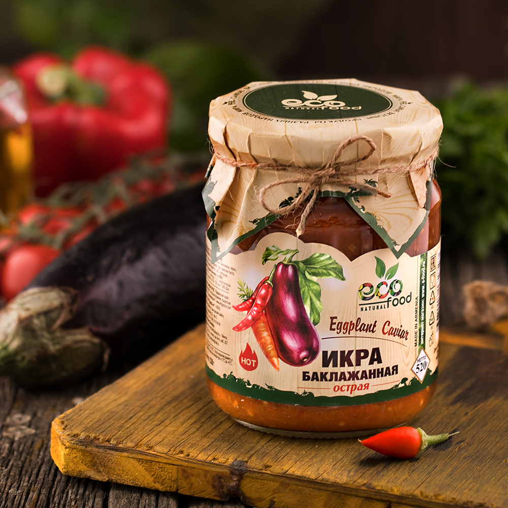 Икра EcoFood баклажанная острая, 520г