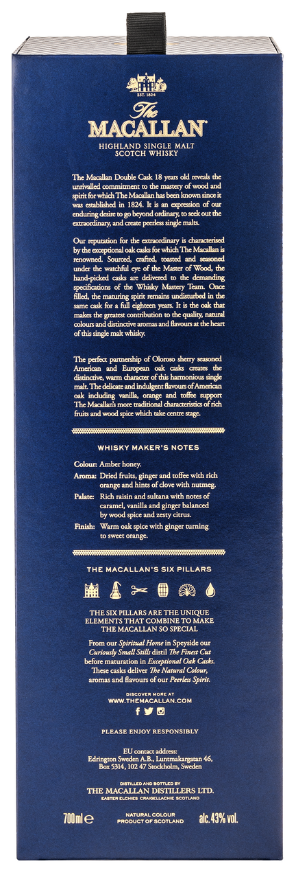Виски Macallan Double Cask 18 лет в подарочной упаковке, 0.7л