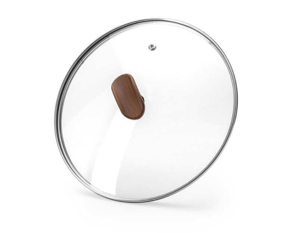 Крышка TVS с ручкой под дерево, металлическим ободом и паровыпуском, 28см