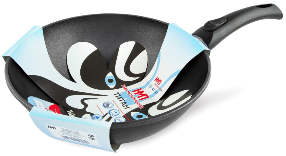 Вок НМП Титан с полимер-керамическим антипригарным покрытием со съемной ручкой 26 см