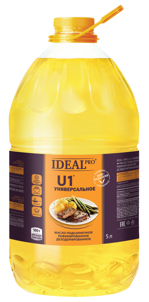 Масло подсолнечное Ideal Pto U1 универсальное рафинированное, 5л